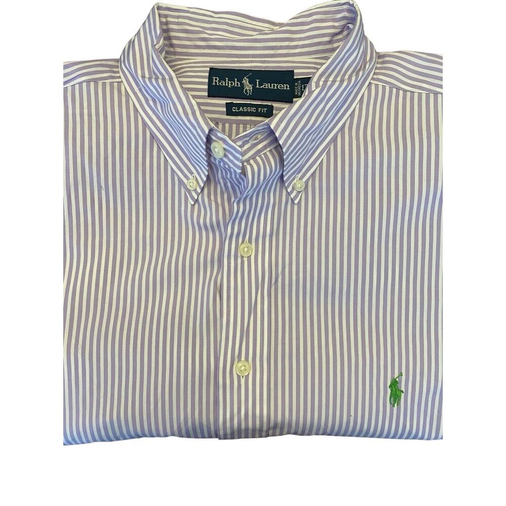 Ralph Lauren Button Down Mens Shirt XL Sz 17 1/2 Classic Fit Long Sleeve Striped